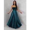 Smaragdové saténové dlouhé společenské šaty LUNOREX (Veľkosť ONESIZE)