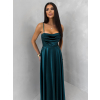 Smaragdové saténové dlhé spoločenské šaty LUNOREX