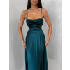 Smaragdové saténové dlhé spoločenské šaty LUNOREX