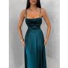 Smaragdové saténové dlouhé společenské šaty LUNOREX (Veľkosť ONESIZE)