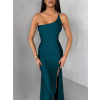 Smaragdové spoločenské asymetrické šaty GAREVIA s rázporkom