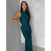 Smaragdové spoločenské dlhé šaty LETERA s riasením