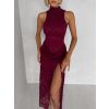 Vínové krajkované šaty PURELY s vlečkou (Veľkosť ONESIZE)
