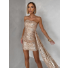 Zlaté flitrované mini koktailové šaty SOLIQUE s vlečkou