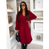 Bordó dlhý elegantný midi kabát POLIMAQ s opaskom