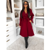 Bordó dlhý elegantný midi kabát POLIMAQ s opaskom