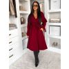 Bordó dlouhý elegantní midi kabát POLIMAQ s páskem (Veľkosť ONESIZE)