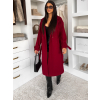 Bordó dlhý elegantný midi kabát POLIMAQ s opaskom
