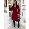 Bordó dlouhý elegantní midi kabát POLIMAQ s páskem (Veľkosť ONESIZE)